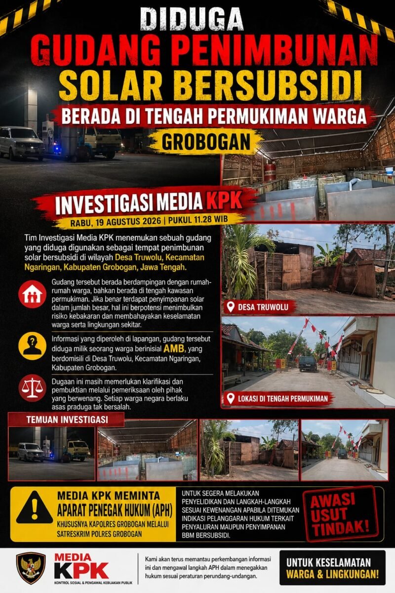 Diduga Gudang Penimbunan Solar Bersubsidi Berada di Tengah Permukiman Warga di Grobogan