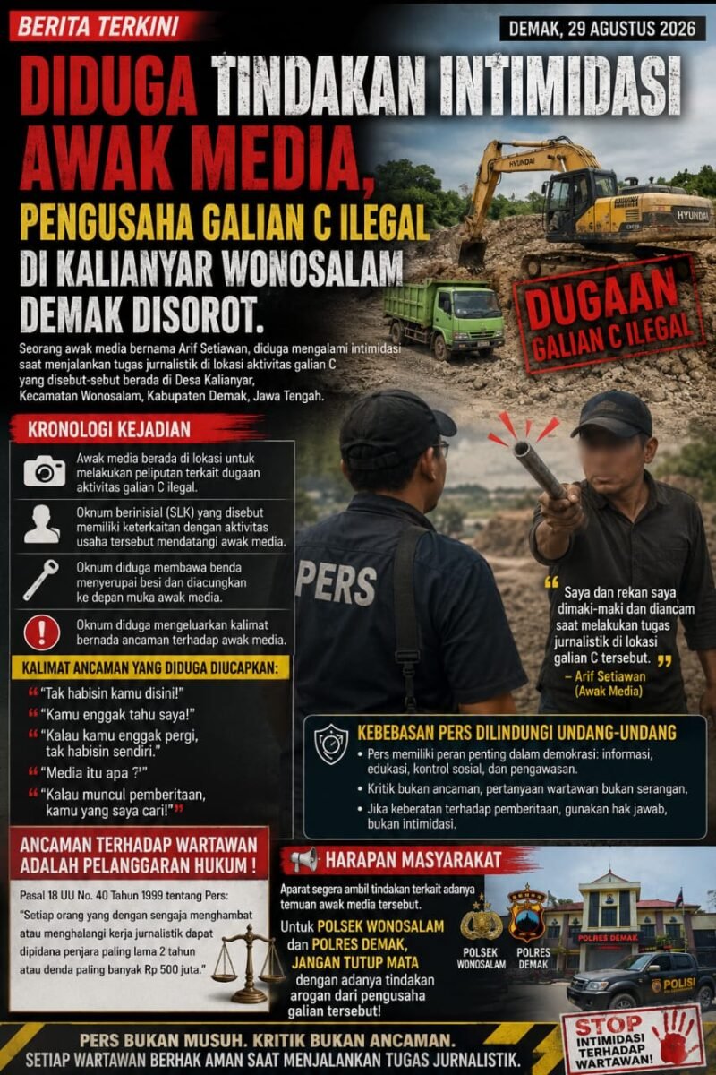 DIDUGA INTIMIDASI AWAK MEDIA, AKTIVITAS GALIAN C DI KALIANYAR WONOSALAM DEMAK DISOROT