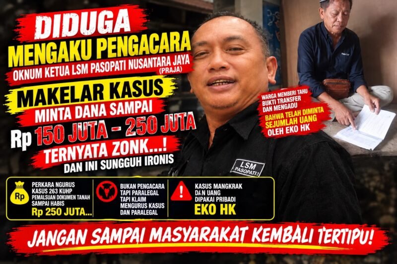 foto: Ilustrasi pengurusan perkara hukum dan dugaan penerimaan dana ratusan juta rupiah yang menyeret nama oknum Ketua LSM Pasopati Nusantara Jaya, Eko HK. (KPK. Istimewa)