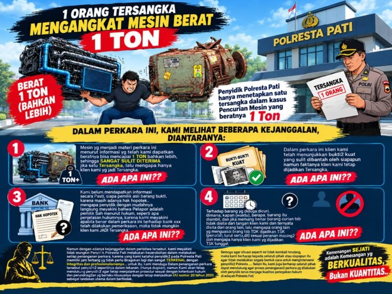 Kuasa Hukum Utomo Pertanyakan Penetapan Tersangka Tunggal dalam Kasus Pencurian Mesin Seberat 1 Ton