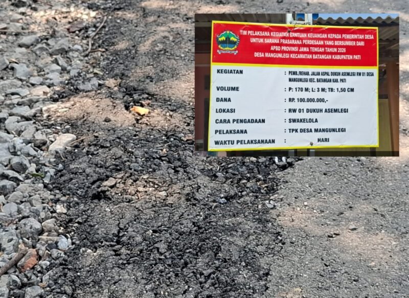 Diduga Dikerjakan pihak Ke Tiga Jalan Aspal RW 01 DUKUH ASEM LEGI MULAI RUSAK, ANGGARAN DISEBUT TEMBUS RP100 JUTA