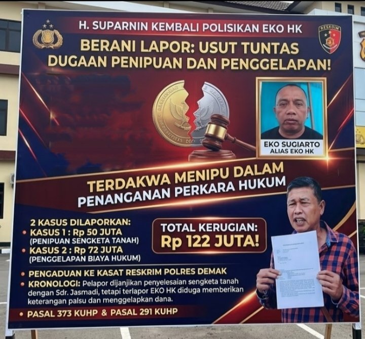 foto: H. Suparmin saat menempuh jalur hukum terkait dugaan penipuan dan penggelapan yang dilaporkannya terhadap Eko HK di Kabupaten Demak.