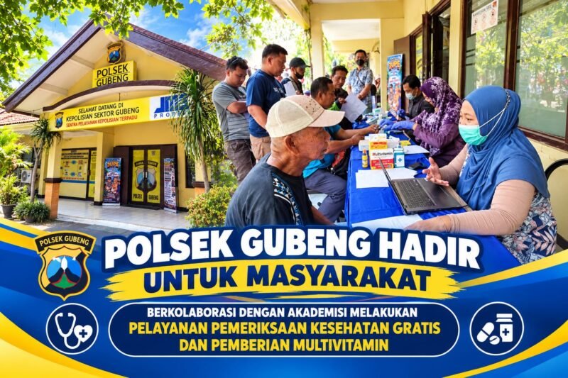 Dosen D3 Teknologi Laboratorium Medis Universitas Muhammadiyah Surabaya bersama tim memberikan pemeriksaan tekanan darah dan kadar gula darah gratis kepada masyarakat dalam kegiatan Dapur Makan Gratis Polsek Gubeng.