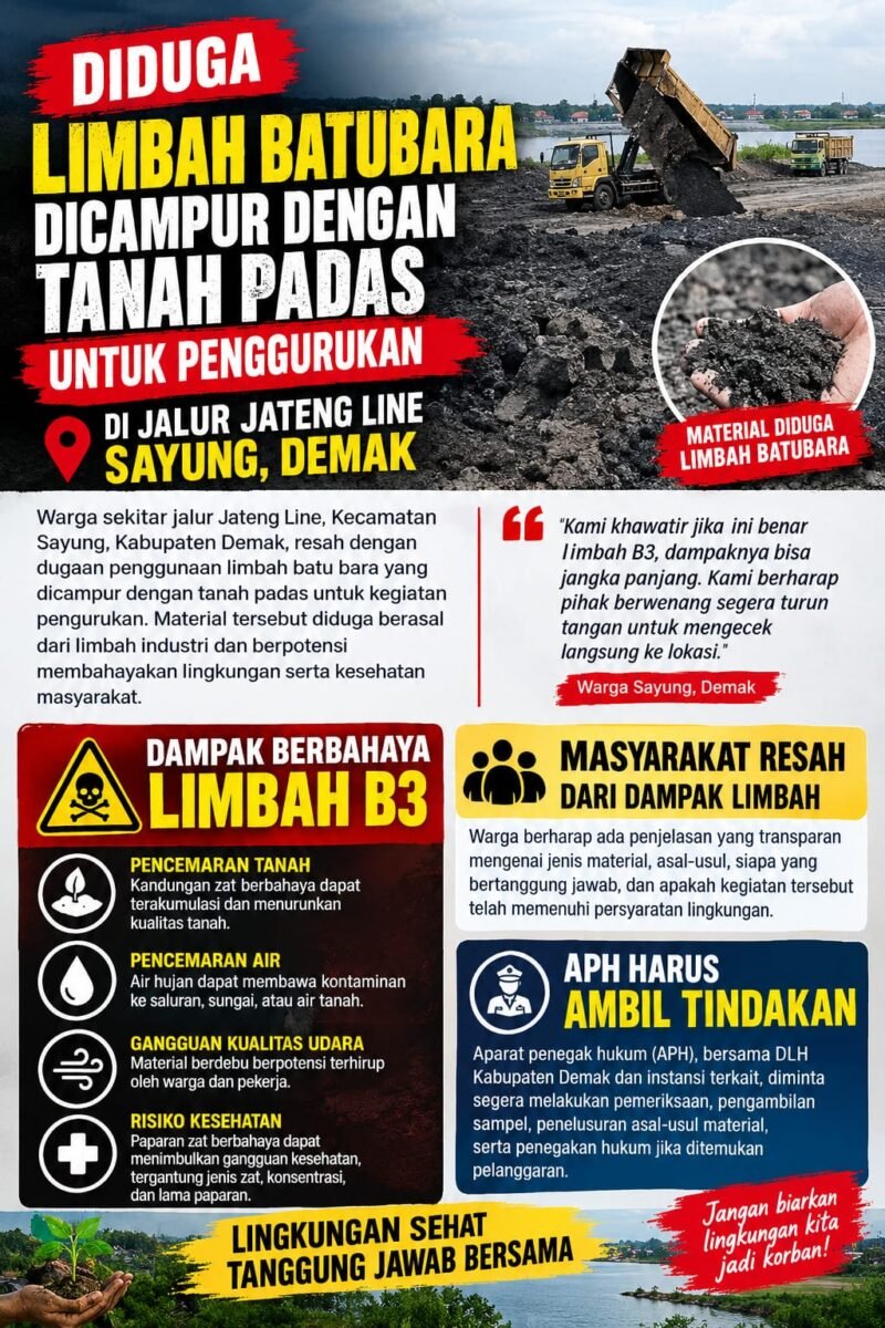 Diduga Limbah Batu Bara Dicampur Tanah Padas untuk Pengurukan di Jalur Jateng Line Sayung, Demak, Warga Resah